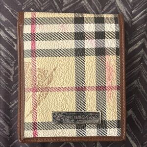 Burberry Beige and Pink Check Card Holder
